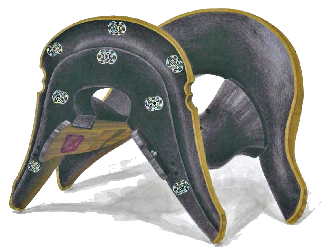 中屋遺跡から発掘された鞍の復元イメージ図